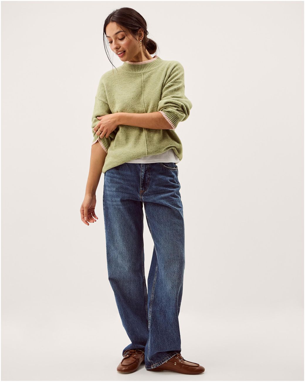 Monsoon Green Tori Oversized Tipped Jumper