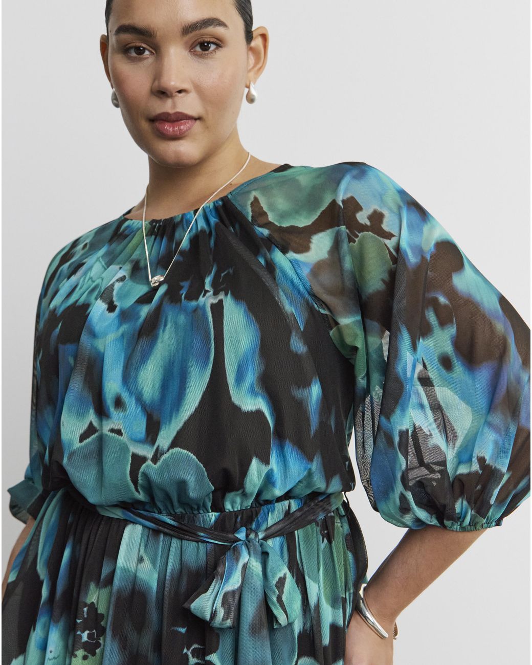 Joanna Hope Blue Printed Mesh Maxi Dress
