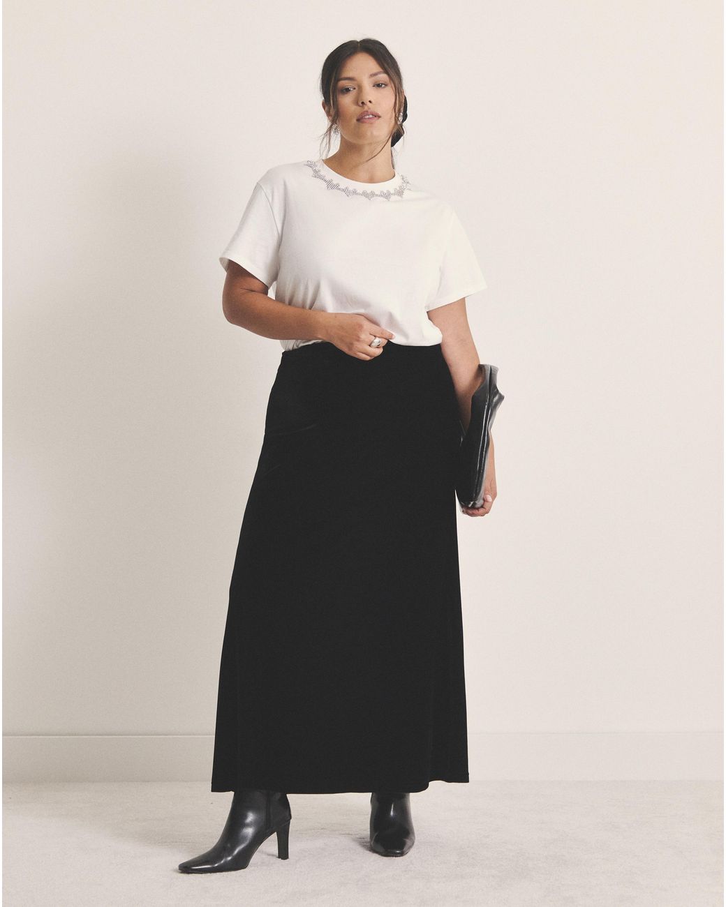 Simply Be Black Velour Midaxi Skirt
