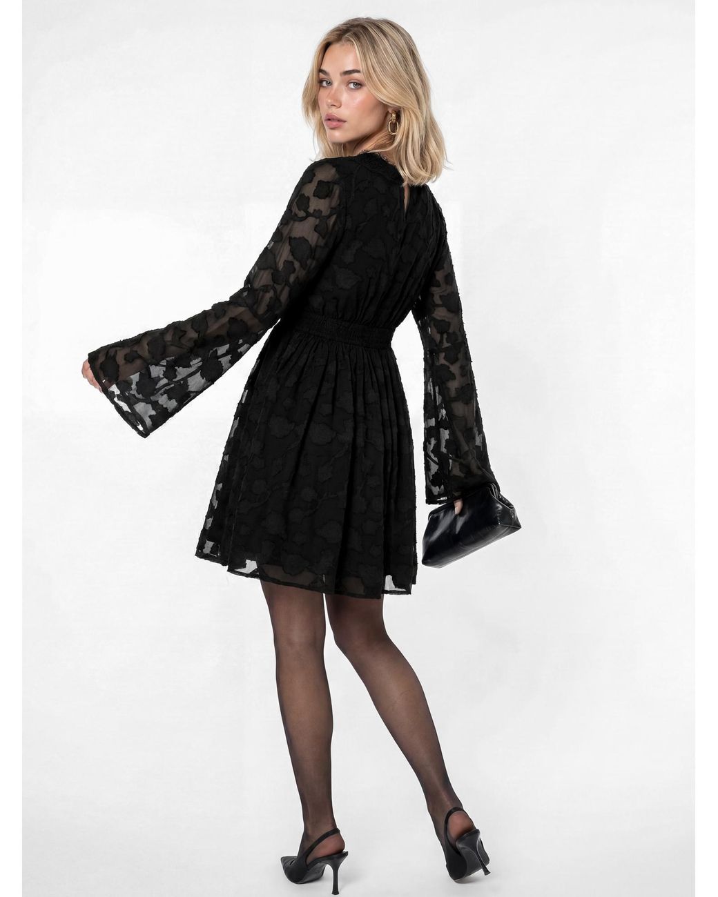Lovedrobe Black Burnout Fabric Mini Dress