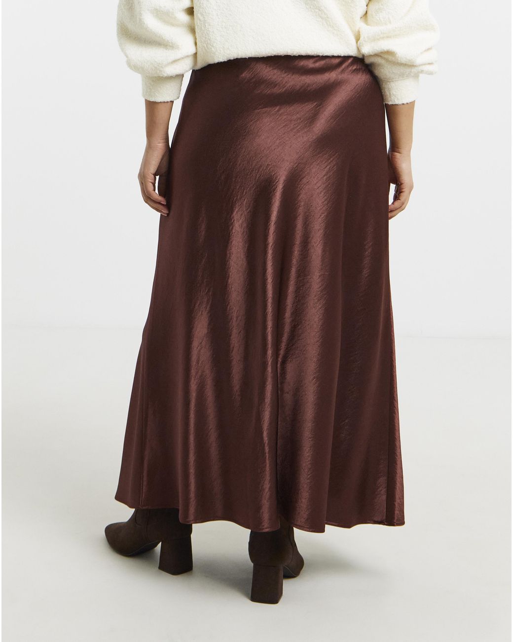 Simply Be Brown Satin Maxi Skirt