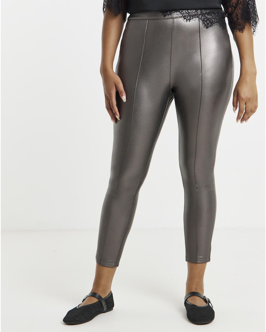 Simply Be Gray Seam Detail Pu Leggings