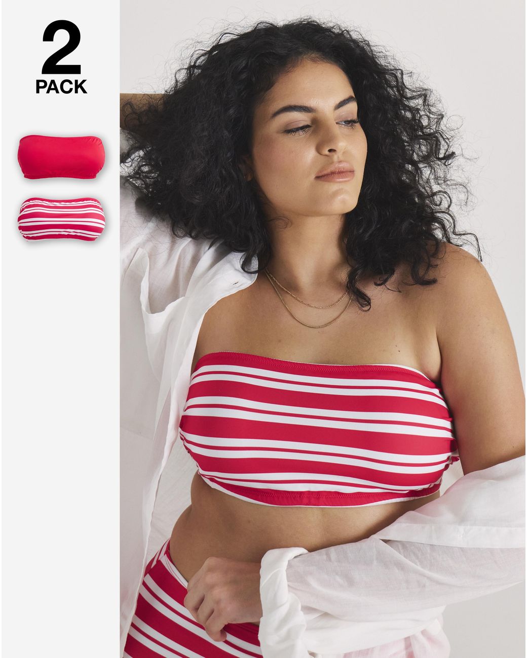 Simply Be Red 2 Pack Value Bandeau Bikini Tops