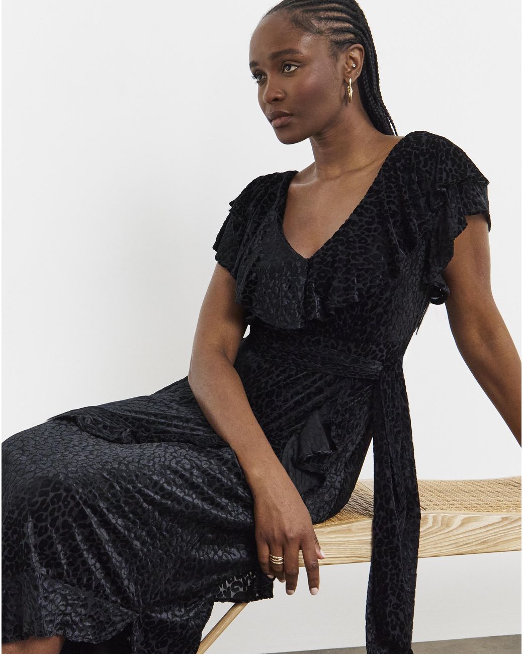Joanna Hope Black Maxi Ruffle Burnout Dress