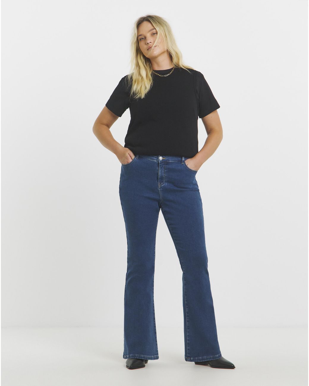 Simply Be Blue Fleece Lined Cosy Flare Leg Jeans