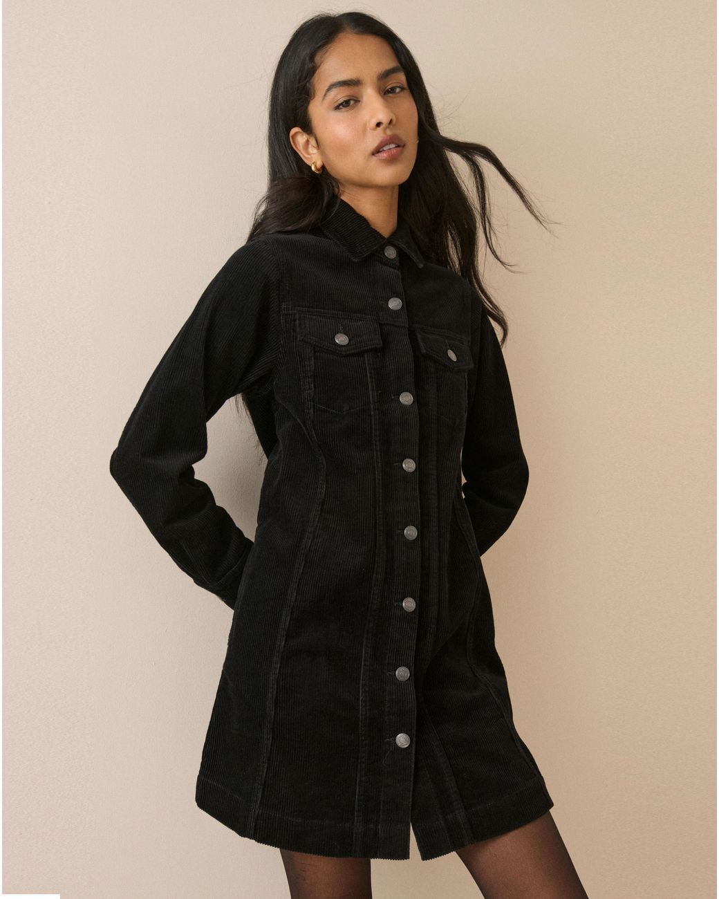 Nobody's Child Brown Sheena Cord Shirt Dress