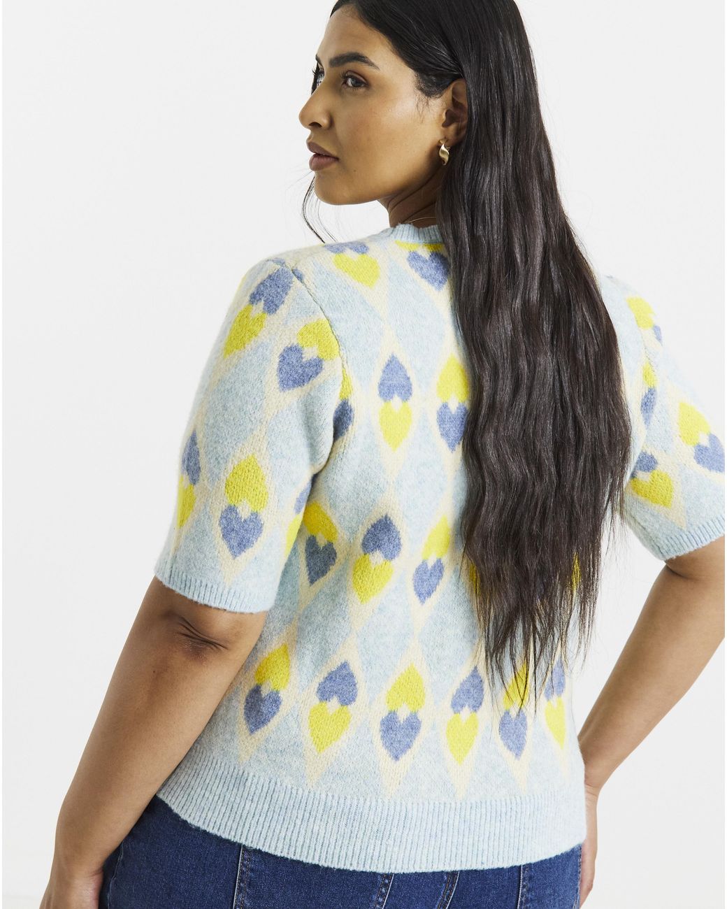 Simply Be Blue Heart Jacquard Short Sleeve Jumper