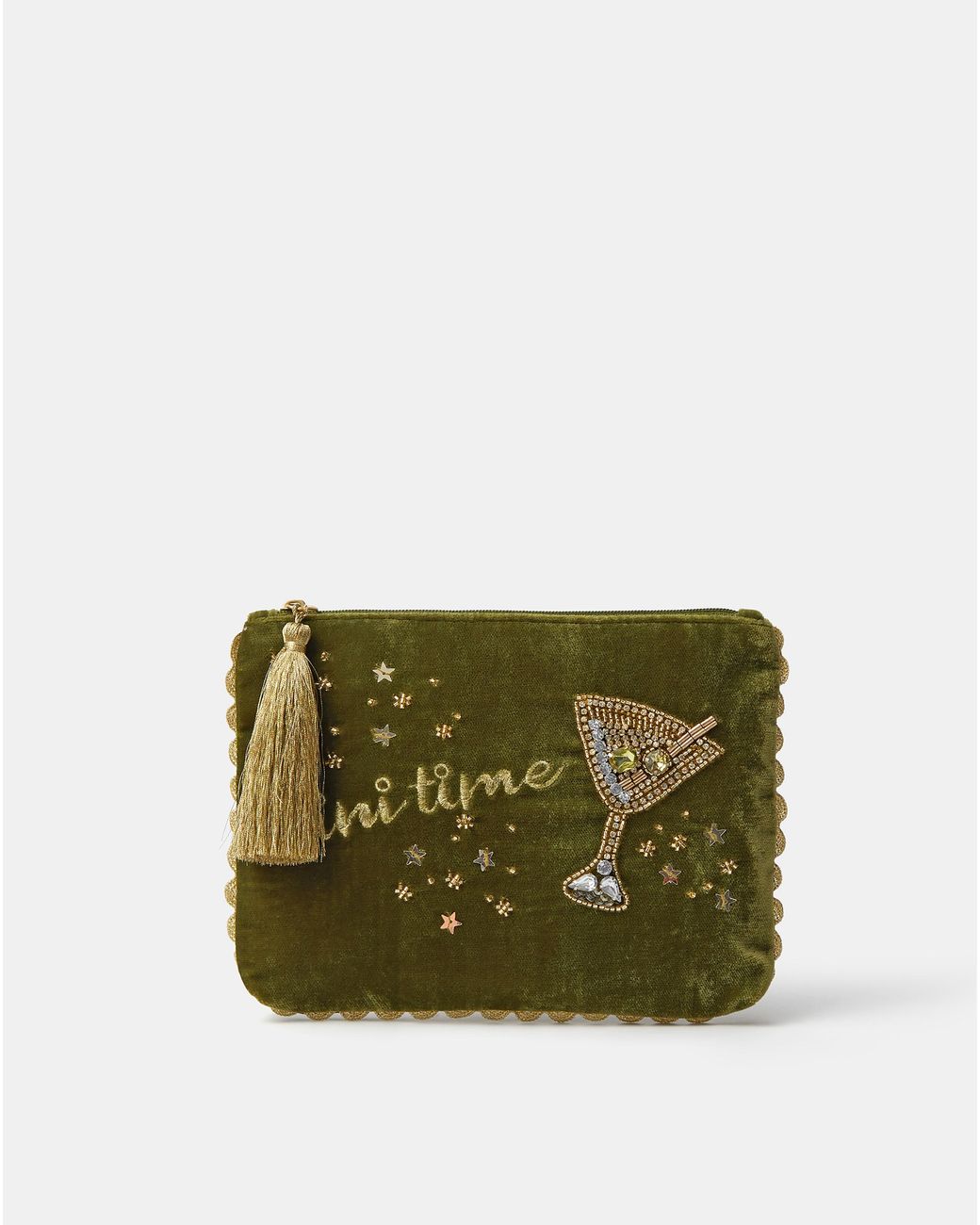 Accessorize Green Martini Velvet Pouch