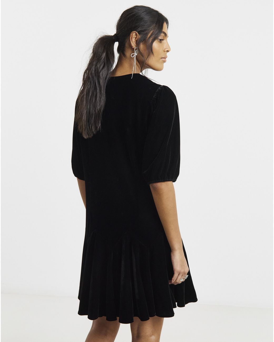 Simply Be Black Velour Godet Swing Dress