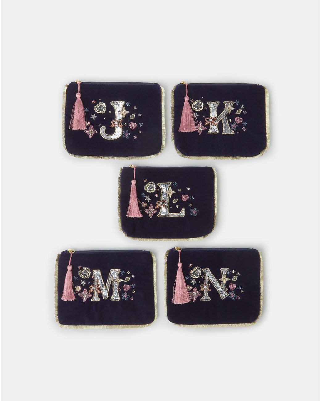 Accessorize Blue Initial Velvet Pouch