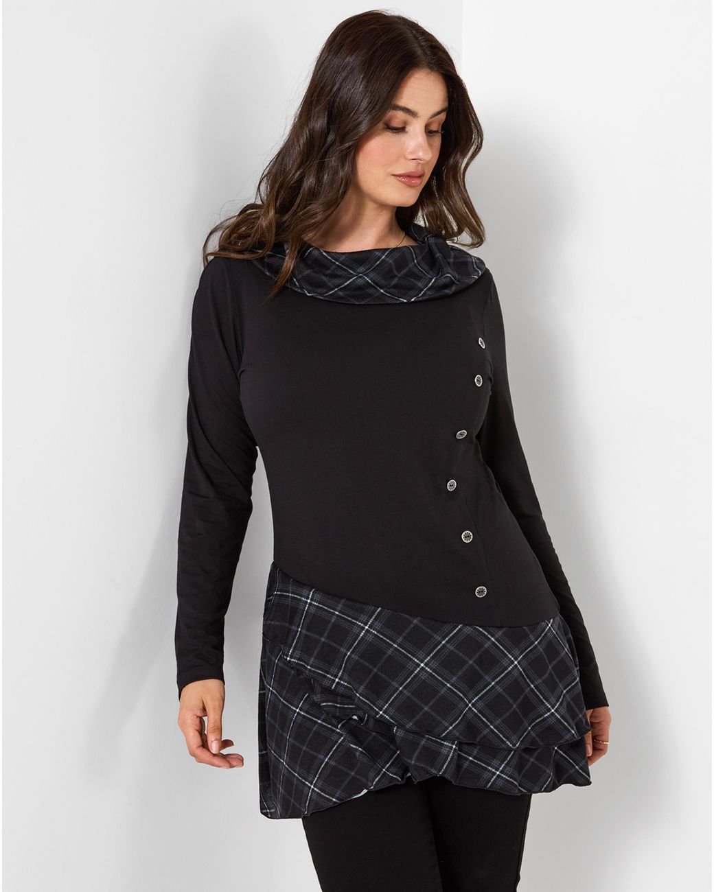 Joe Browns Black Checked Cowl Neck Tunic Top