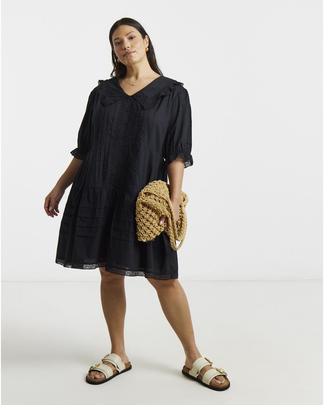 Simply Be Blue Collar Detail Smock Dress