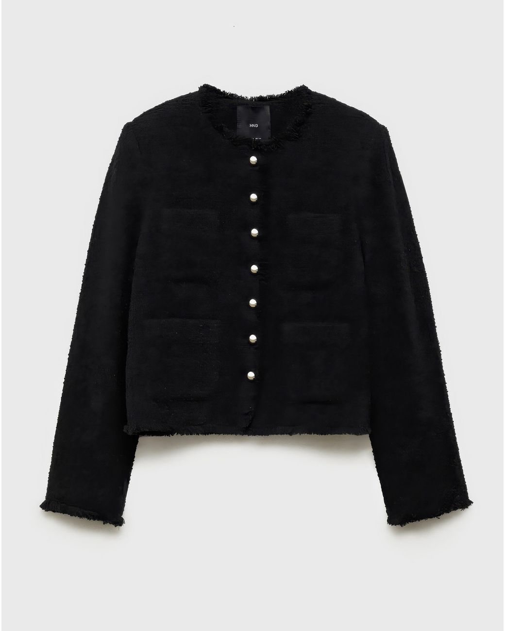 Mango Blue Tweed Jacket With Jewel Buttons