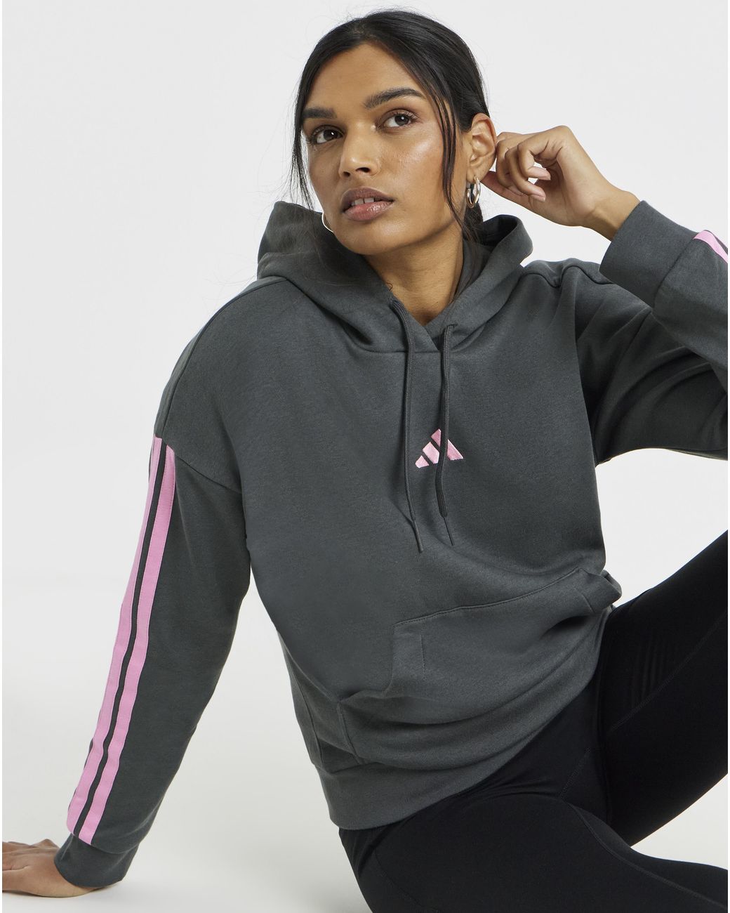 Adidas Gray 3 Stripes Hoodie