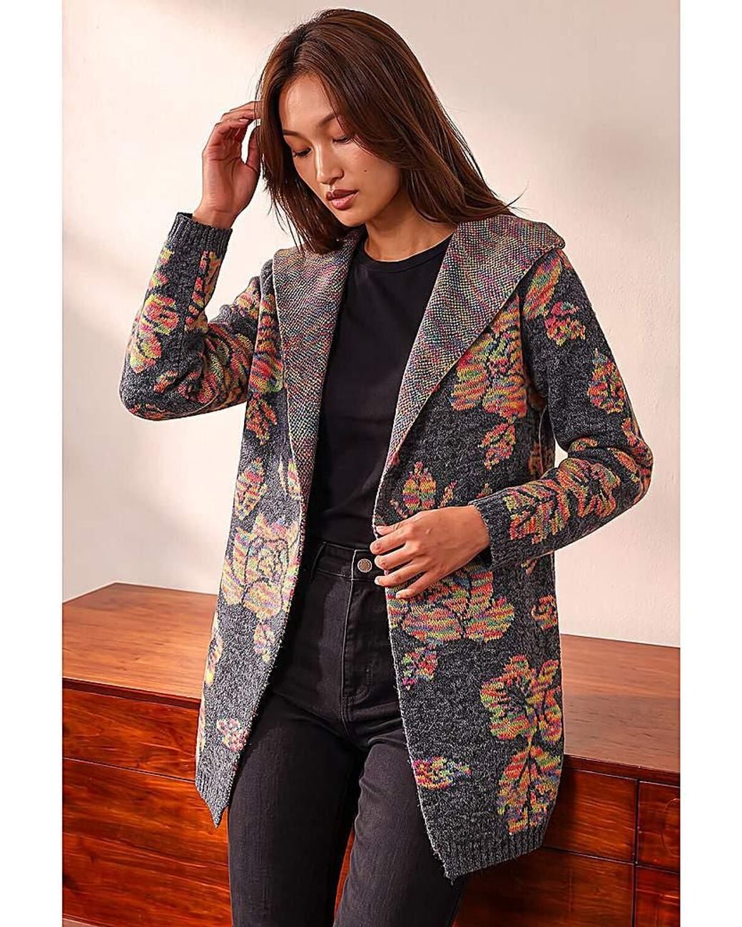 Roman Gray Roman Floral Jacquard Knit Cardigan