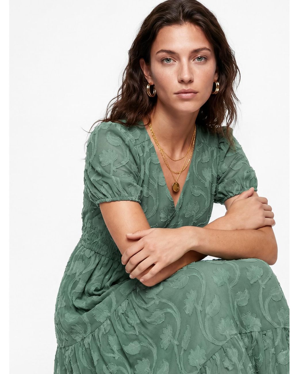Lovedrobe Green Floral Burnout Midi Dress