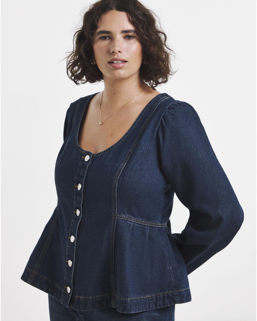 Simply Be Blue Denim Peplum Top