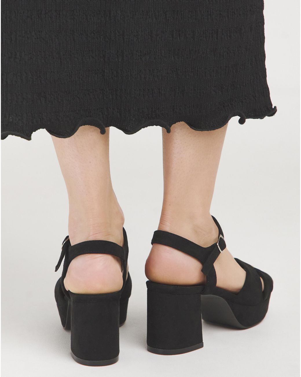 Simply Be Black Strap Detail Platform Sandal Wide Fit