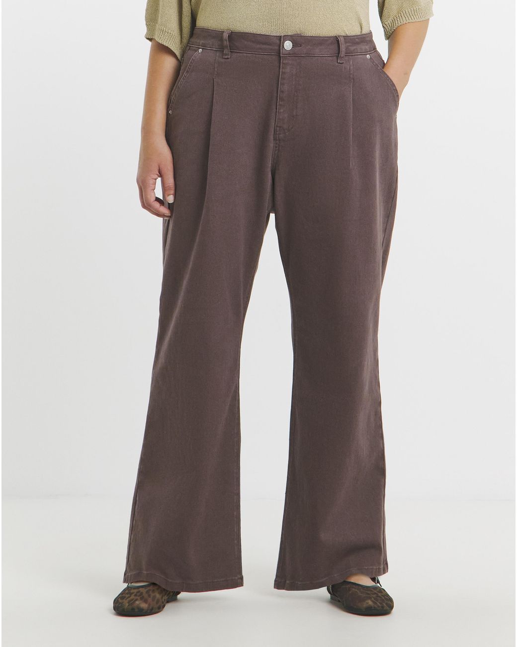 Simply Be Brown Sbe Milk Pleat Wide Jeans