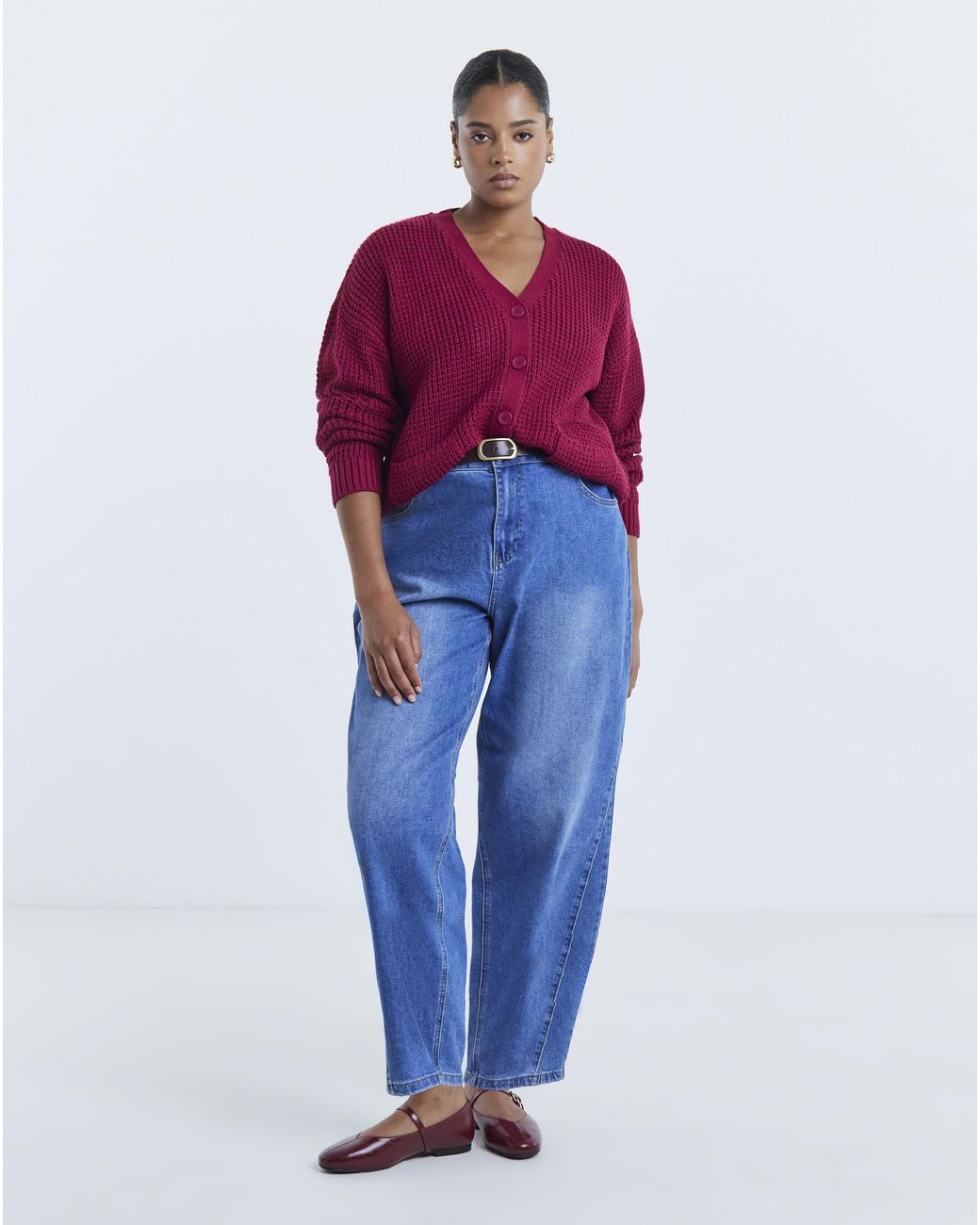 Simply Be Red Waffle Knit Boyfriend Cardigan