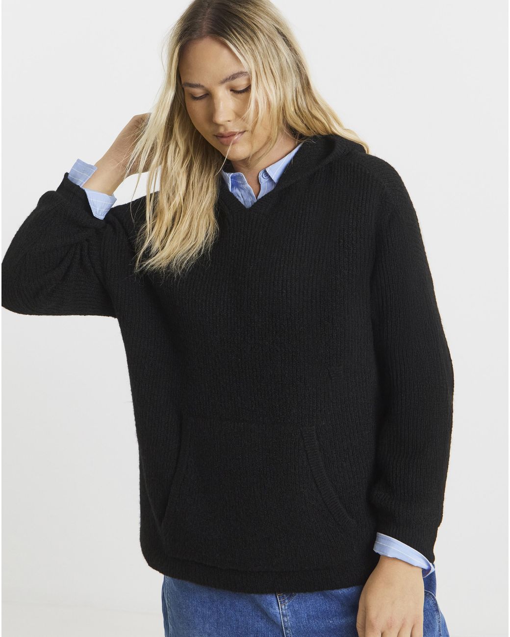 Simply Be Black Ribbed Knitted Hoodie