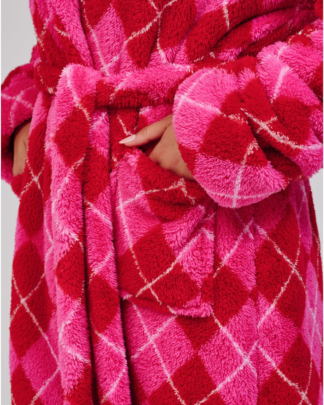 Loungeable Red Argyle Midi Dressing Gown