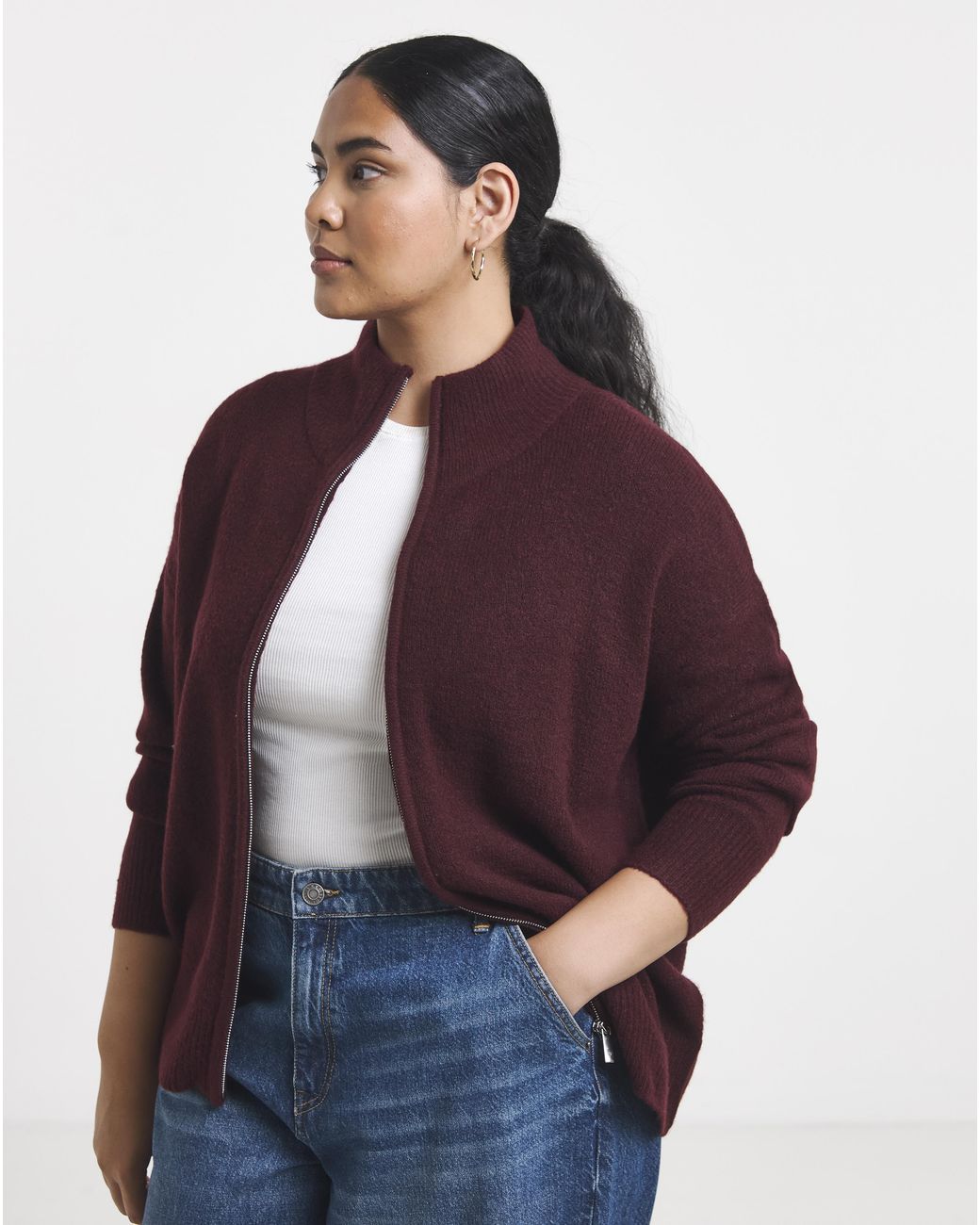 Simply Be Red Zip Through Funnel Neck