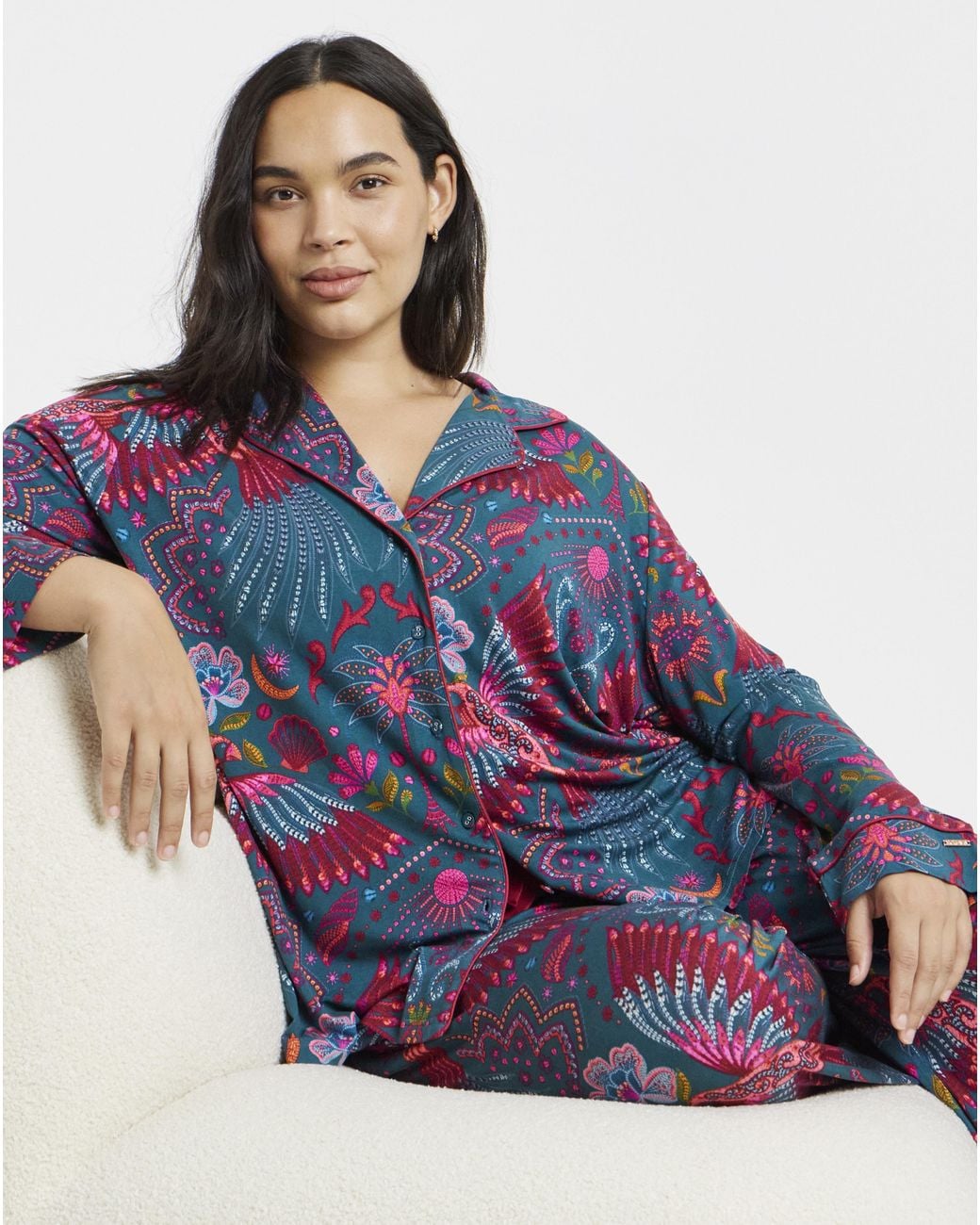 Figleaves Blue Floral Button Pyjama Set