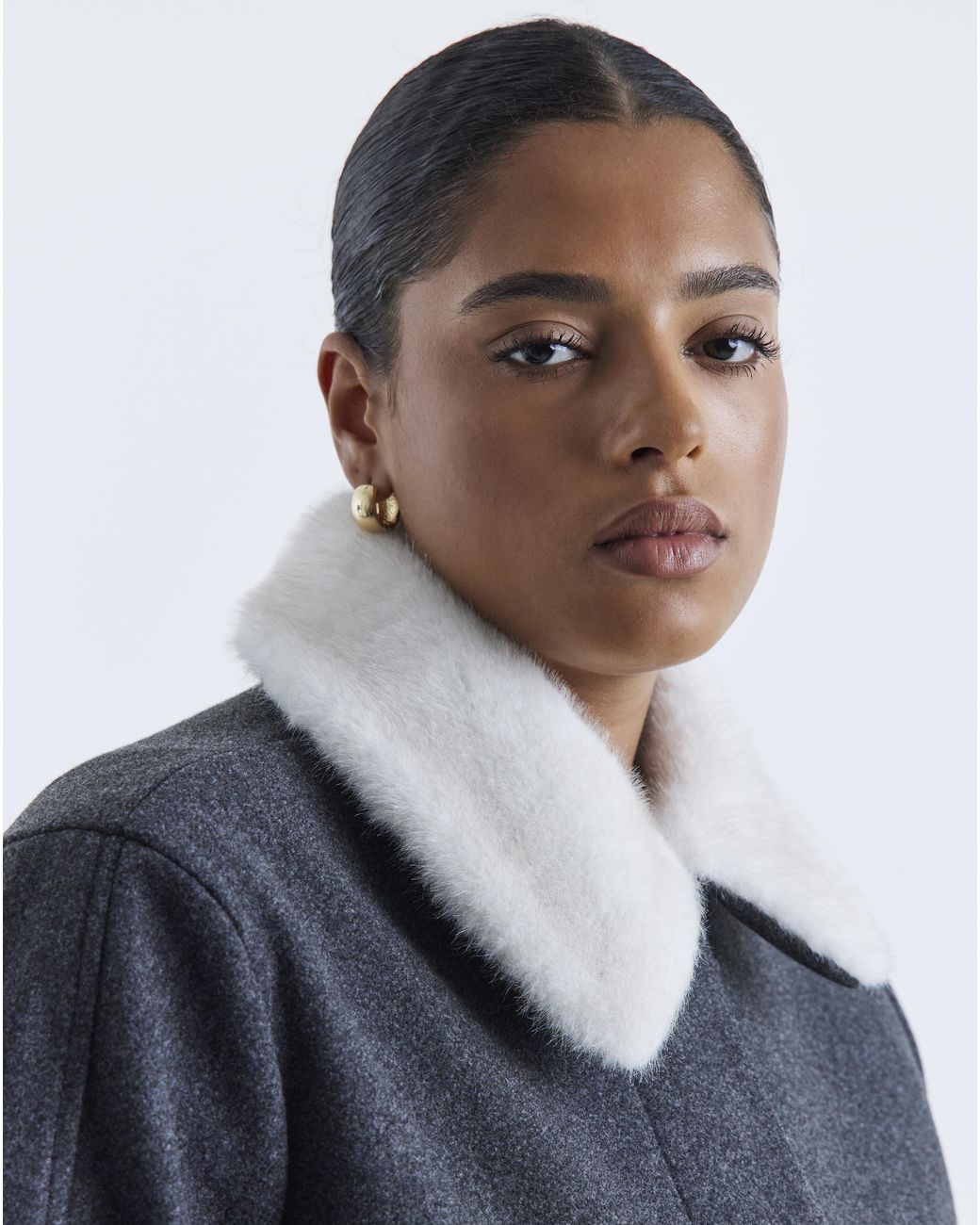 Simply Be Blue Fur Collar Short Jacket