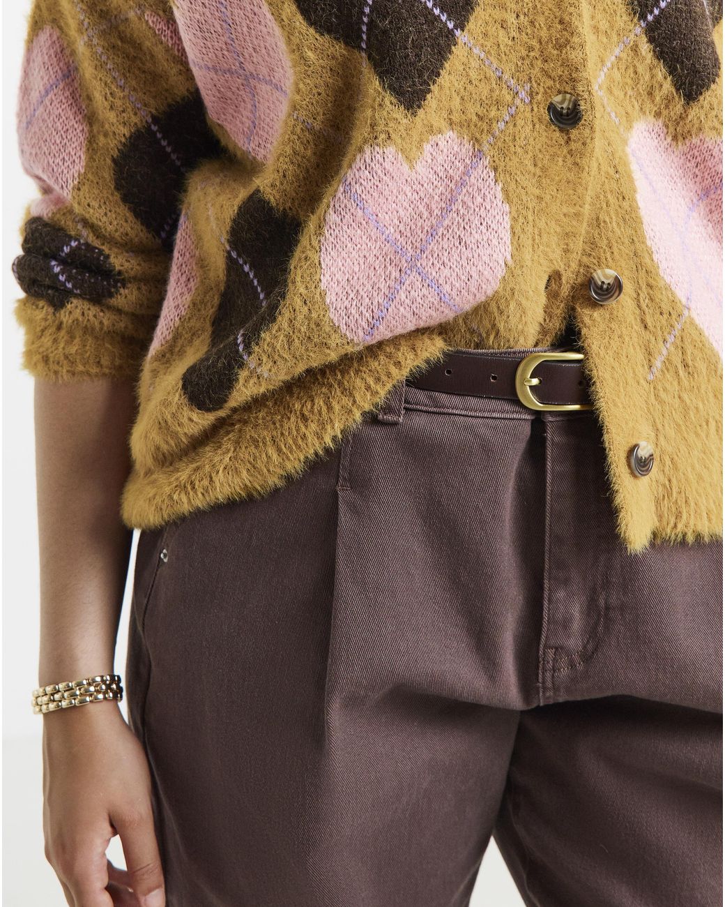 Simply Be Brown Heart Argyle Fluffy Cardigan