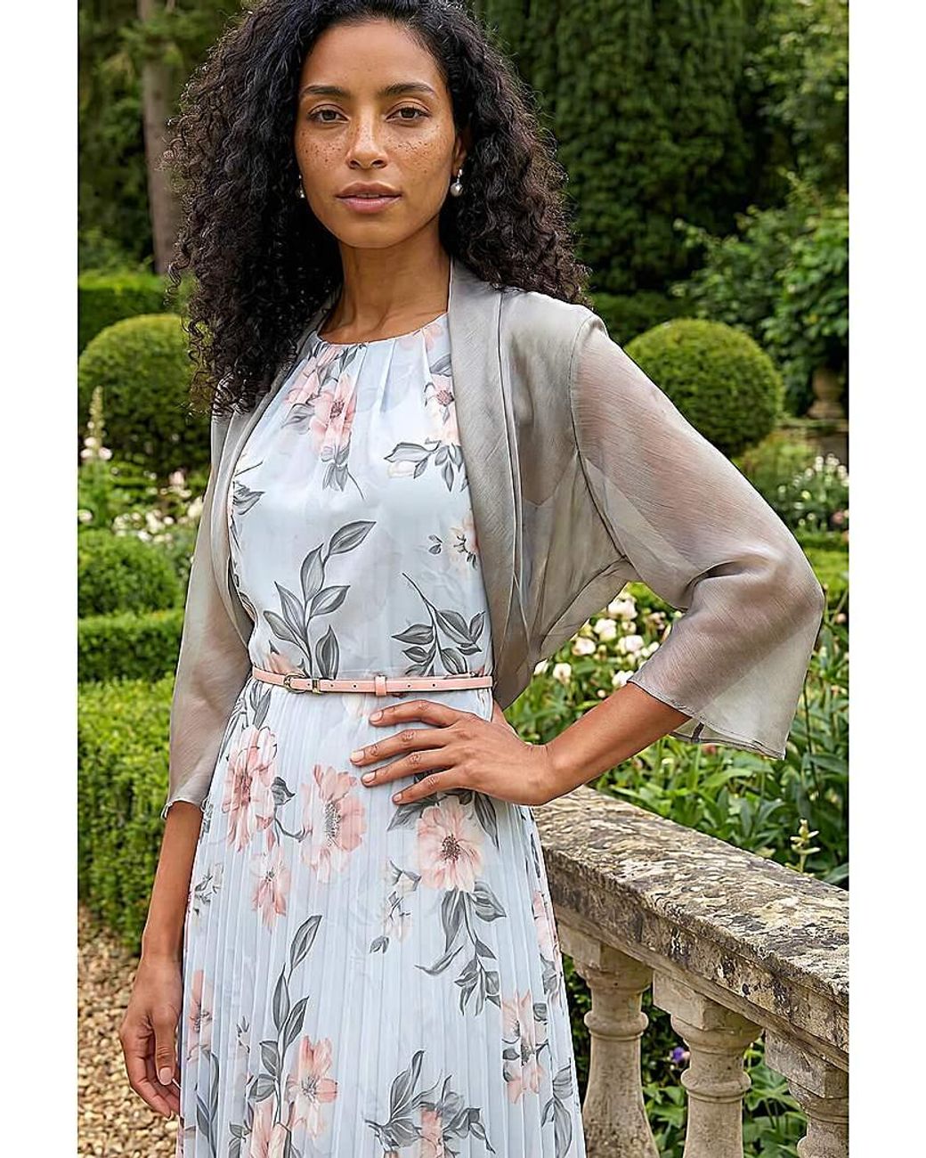 Roman Green Roman 3/4 Sleeve Ruched Chiffon Bolero