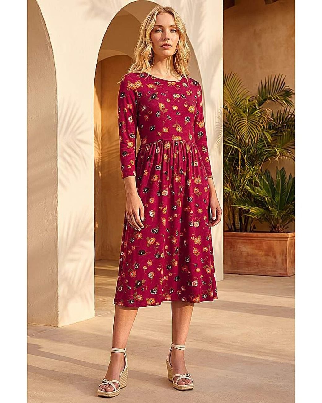 Roman Red Roman Floral Pocket Detail Midi Dress