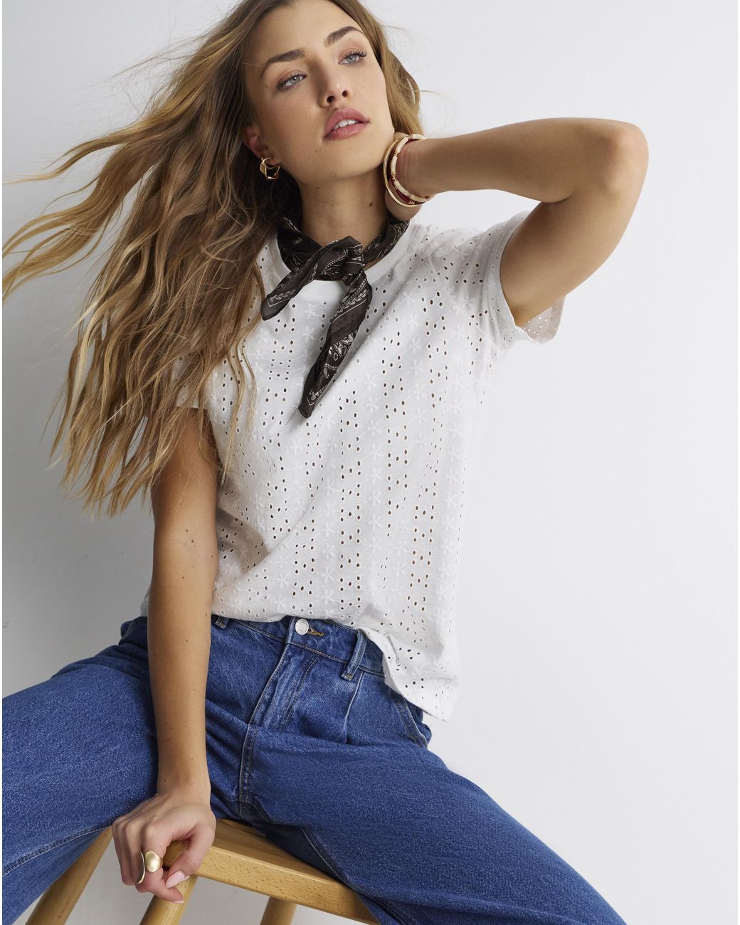 Simply Be Blue All Over Stretch Broderie T-Shirt