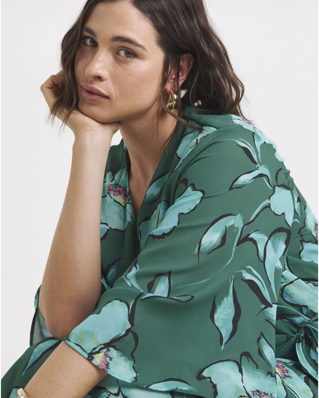 Joanna Hope Green Printed Wrap Dress