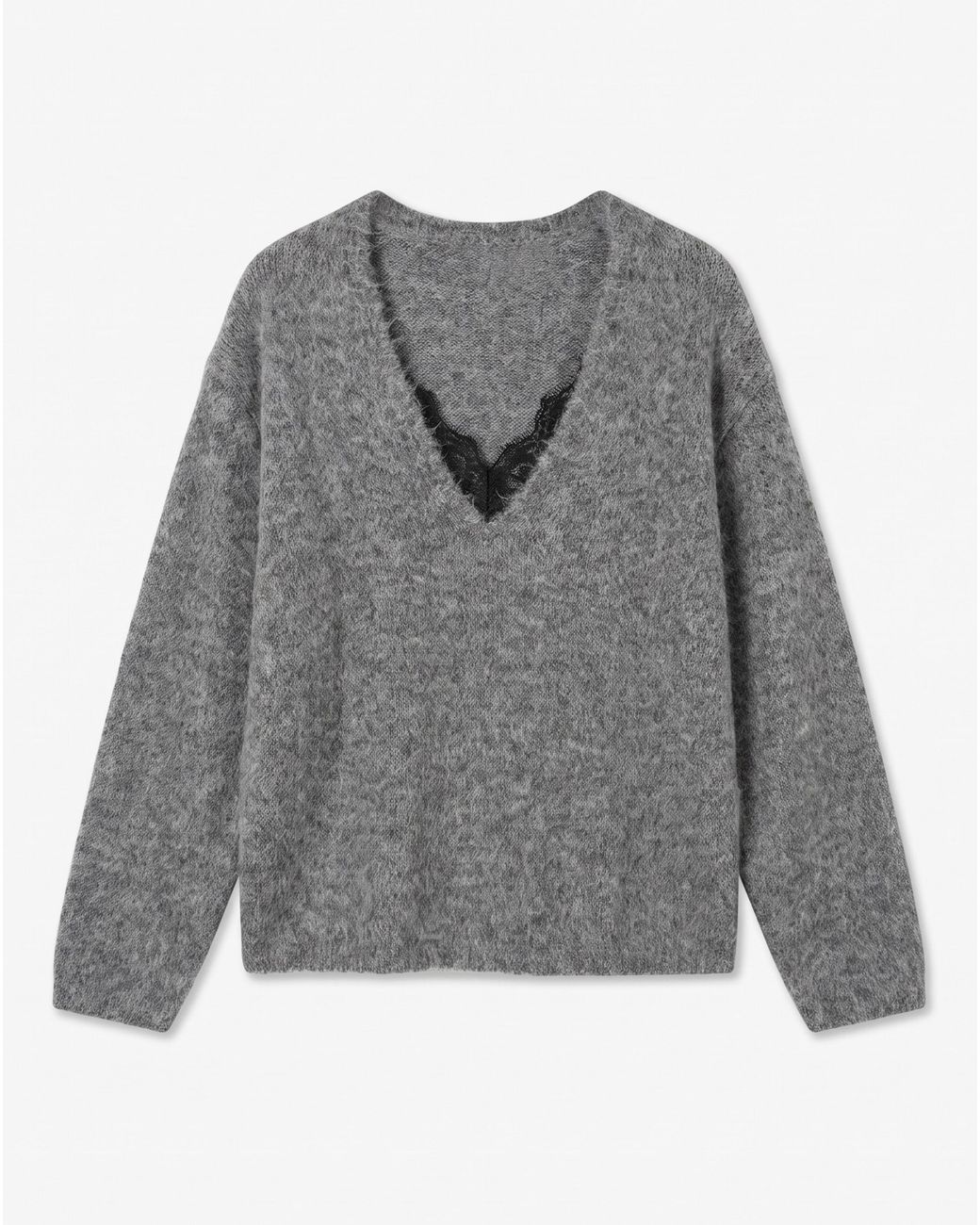 Vero Moda Gray Berry Lace V-Neck Jumper
