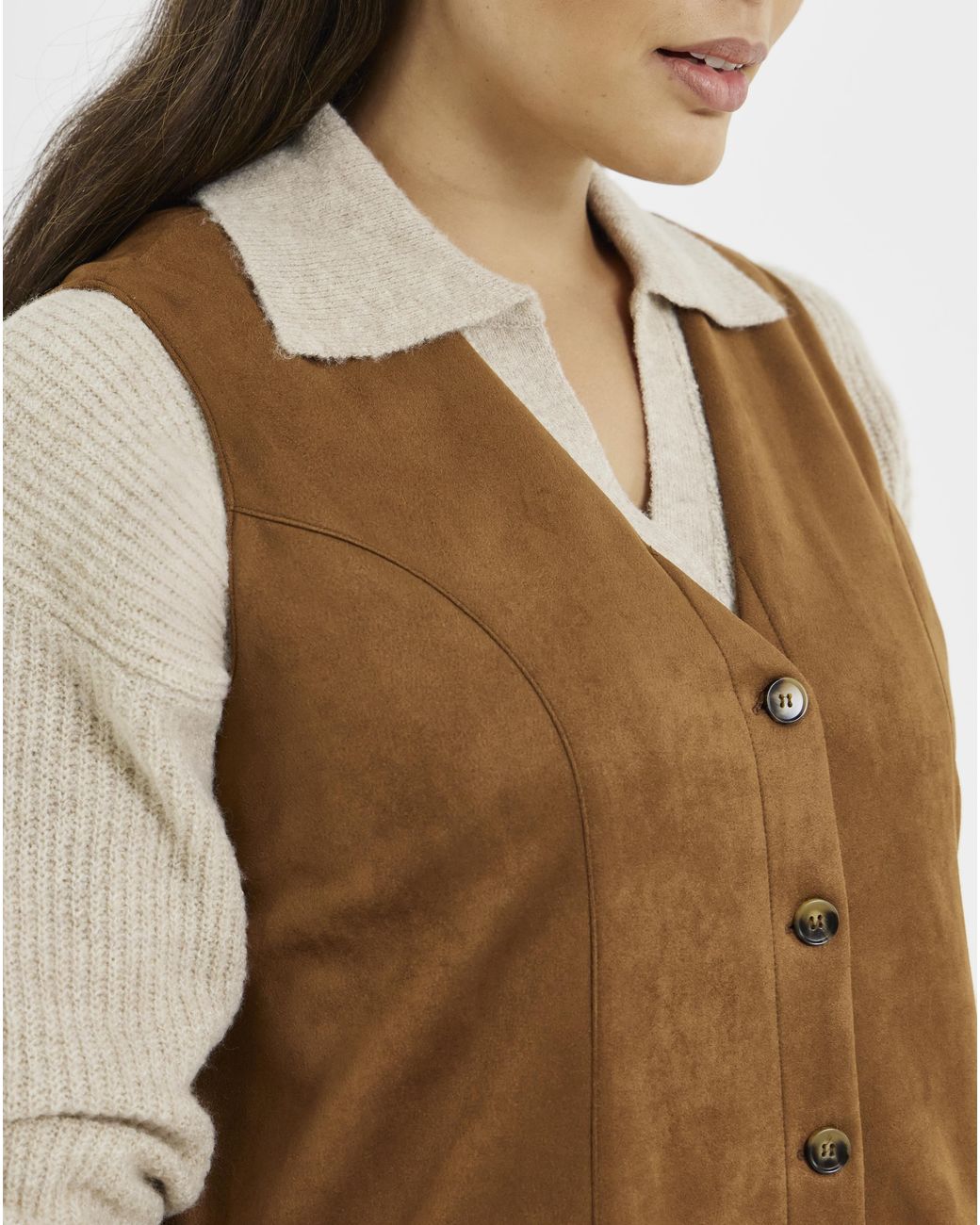 Simply Be Brown Suedette Button Through Dress