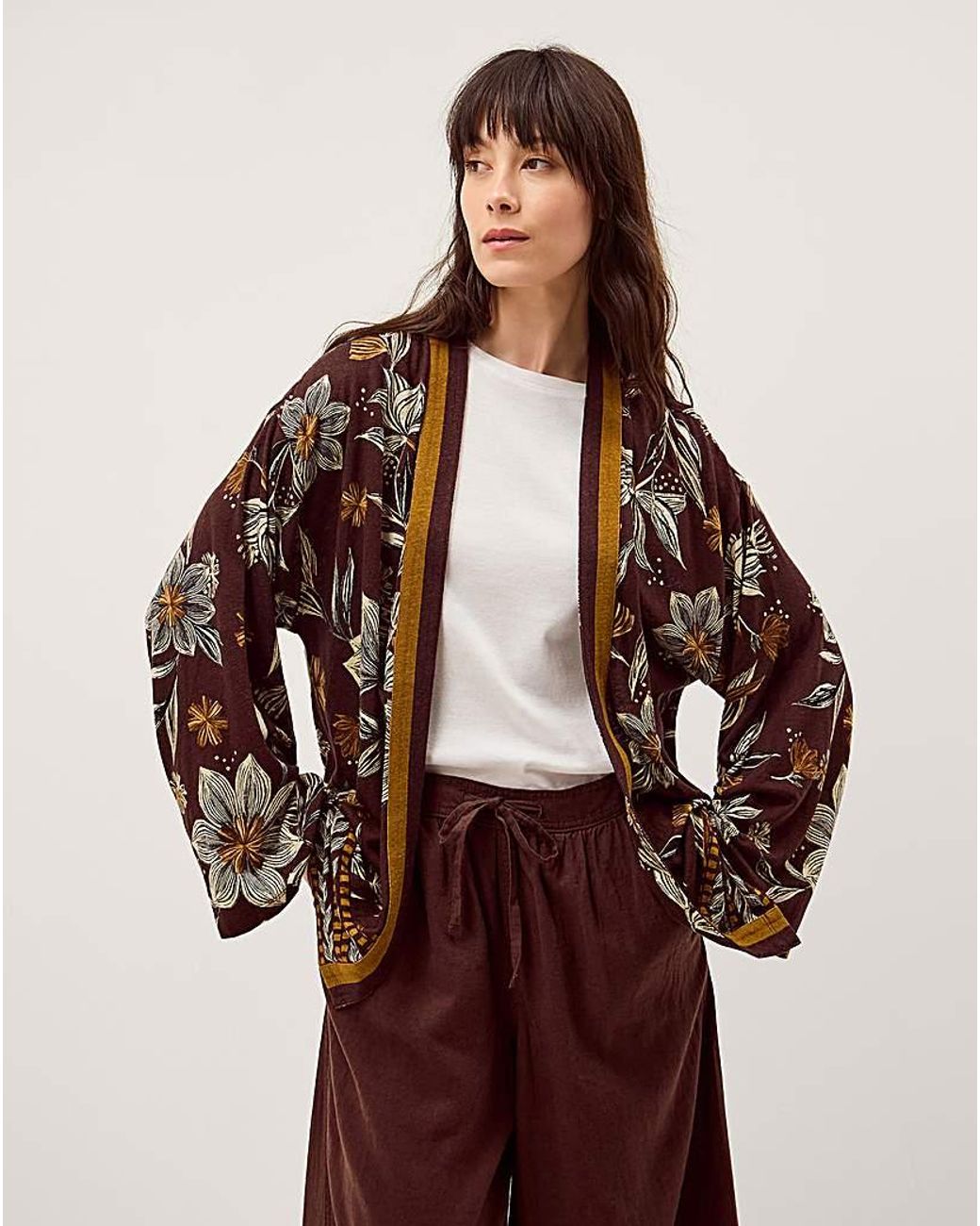 Monsoon Brown Esther Floral Linen Blend Jacket