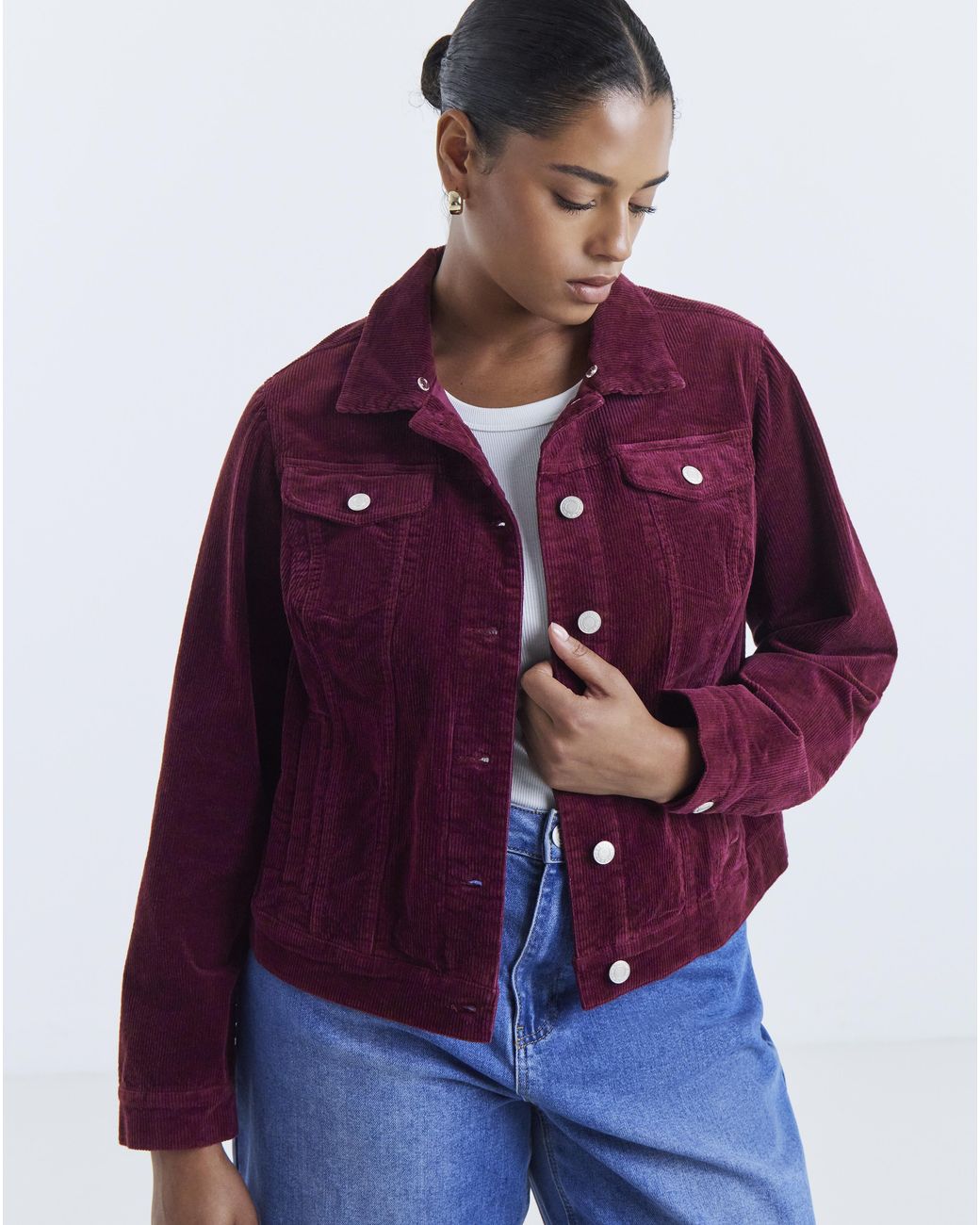 Simply Be Purple Faux Fur Collar Cord Jacket