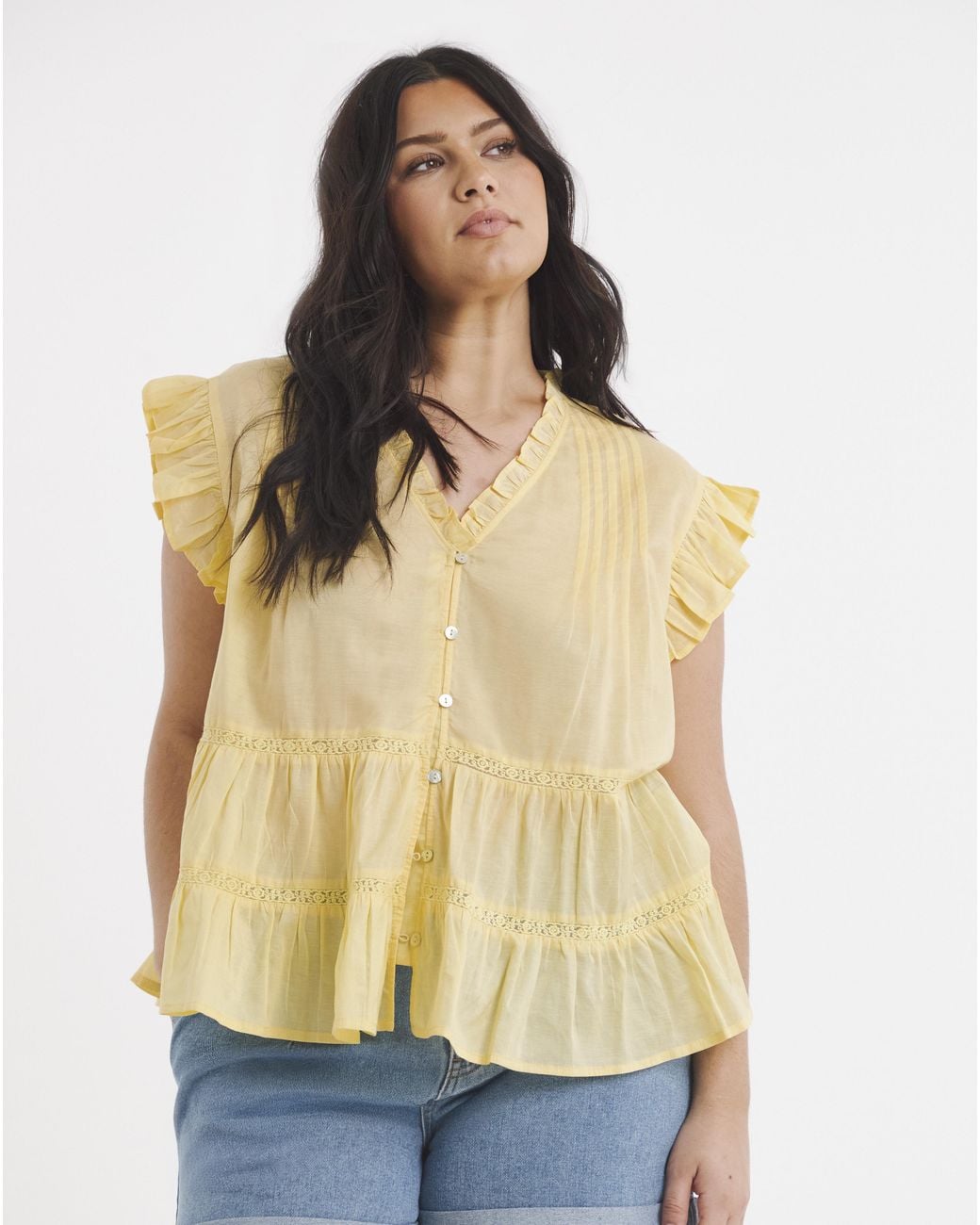 Simply Be Yellow Tiered Blouse