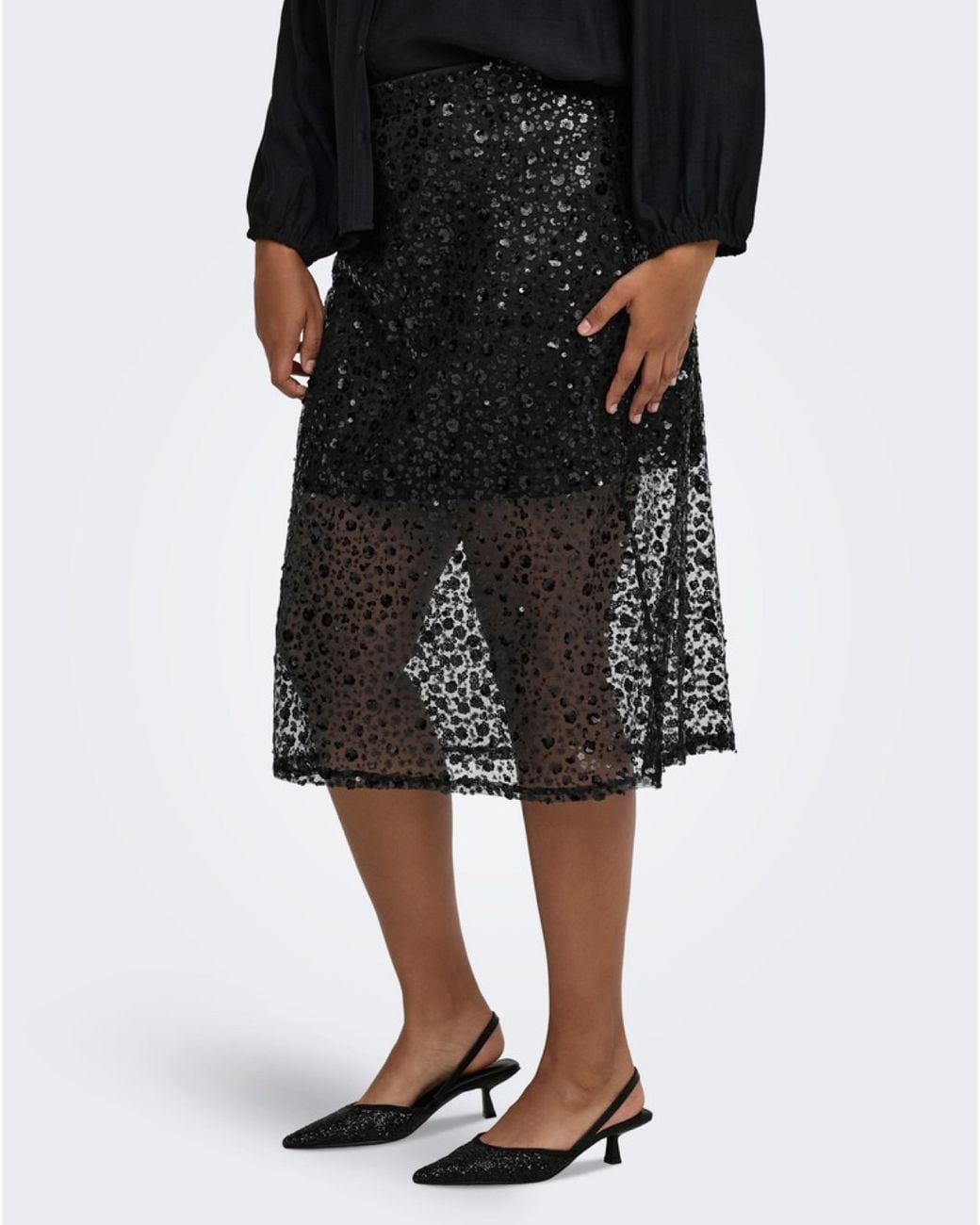 ONLY Black Sequin Midi Skirt