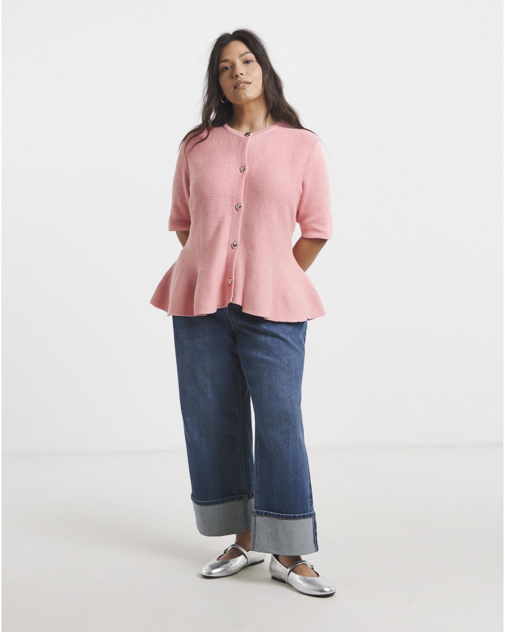 Simply Be Pink Short Sleeve Peplum Cardigan
