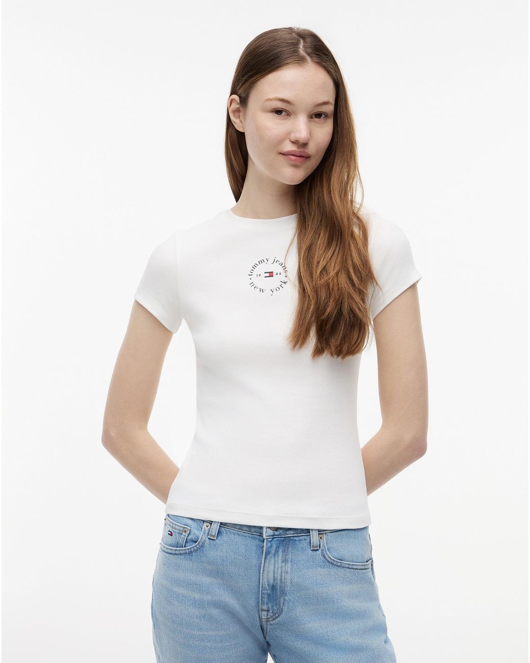 Simply Be White Tommy Jeans Slim Logo Rib Tee