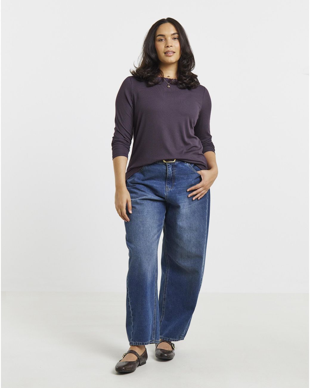 Simply Be Purple Lace Slash Neck Ls