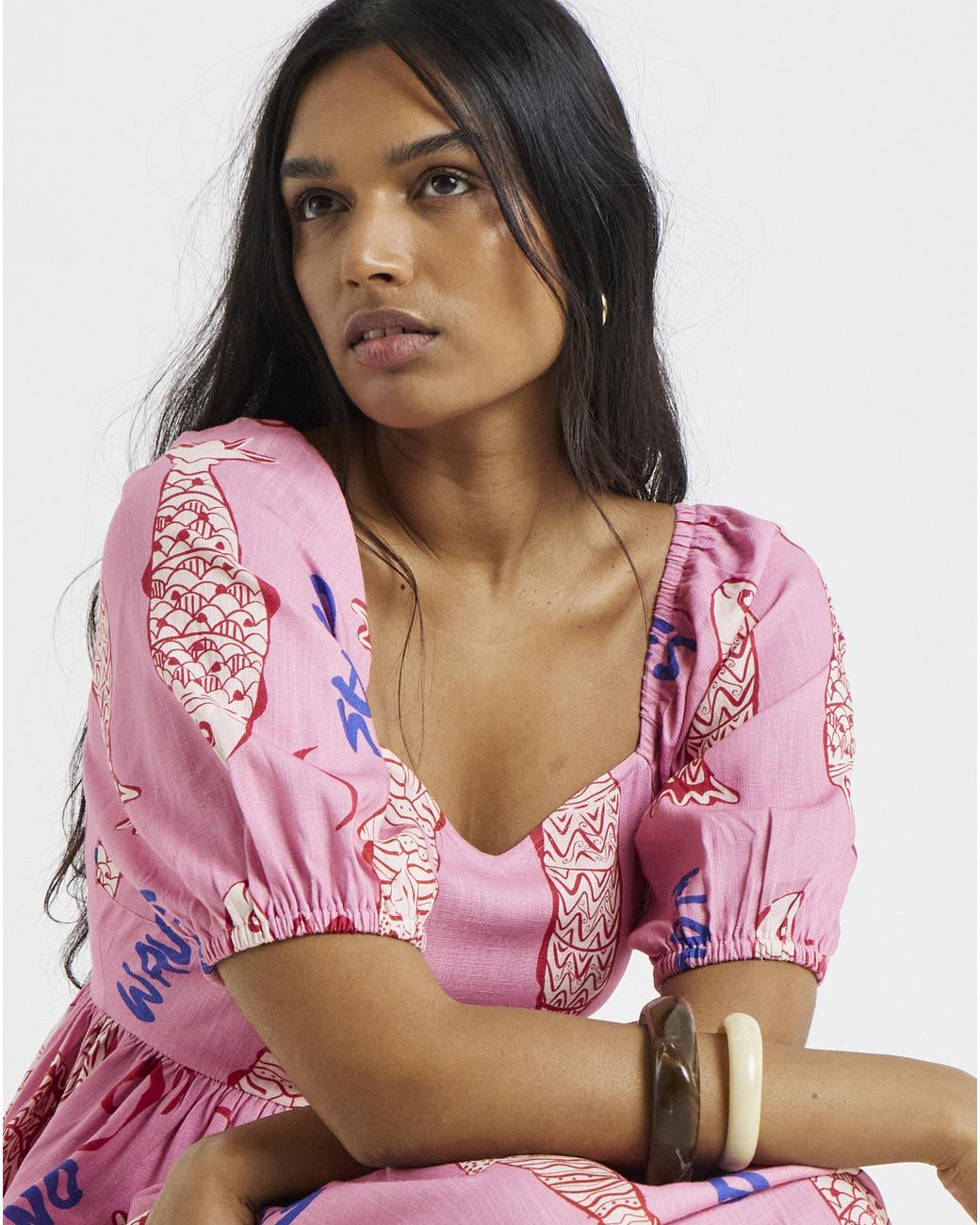 Simply Be Red Sardine Print Linen Midi Dress