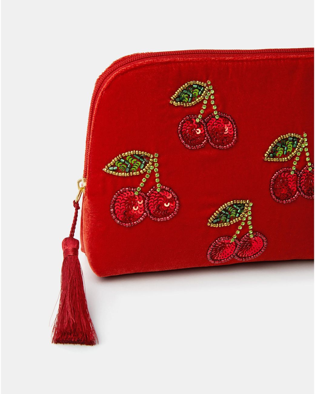 Accessorize Red Cherry Velvet Pouch