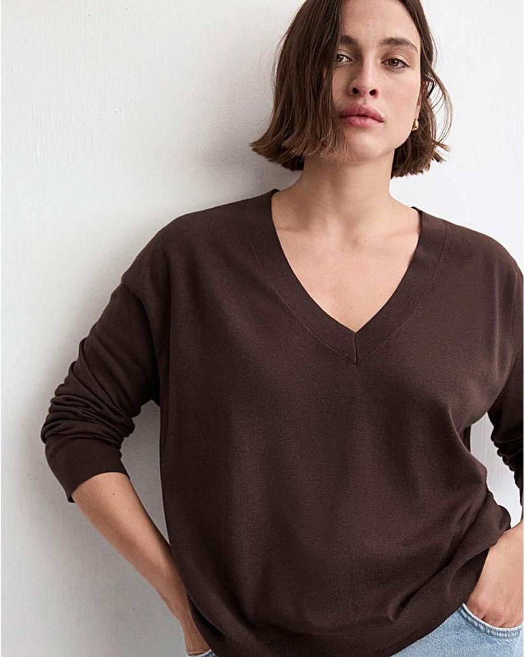 Mango Brown V-Neck Knit Sweater