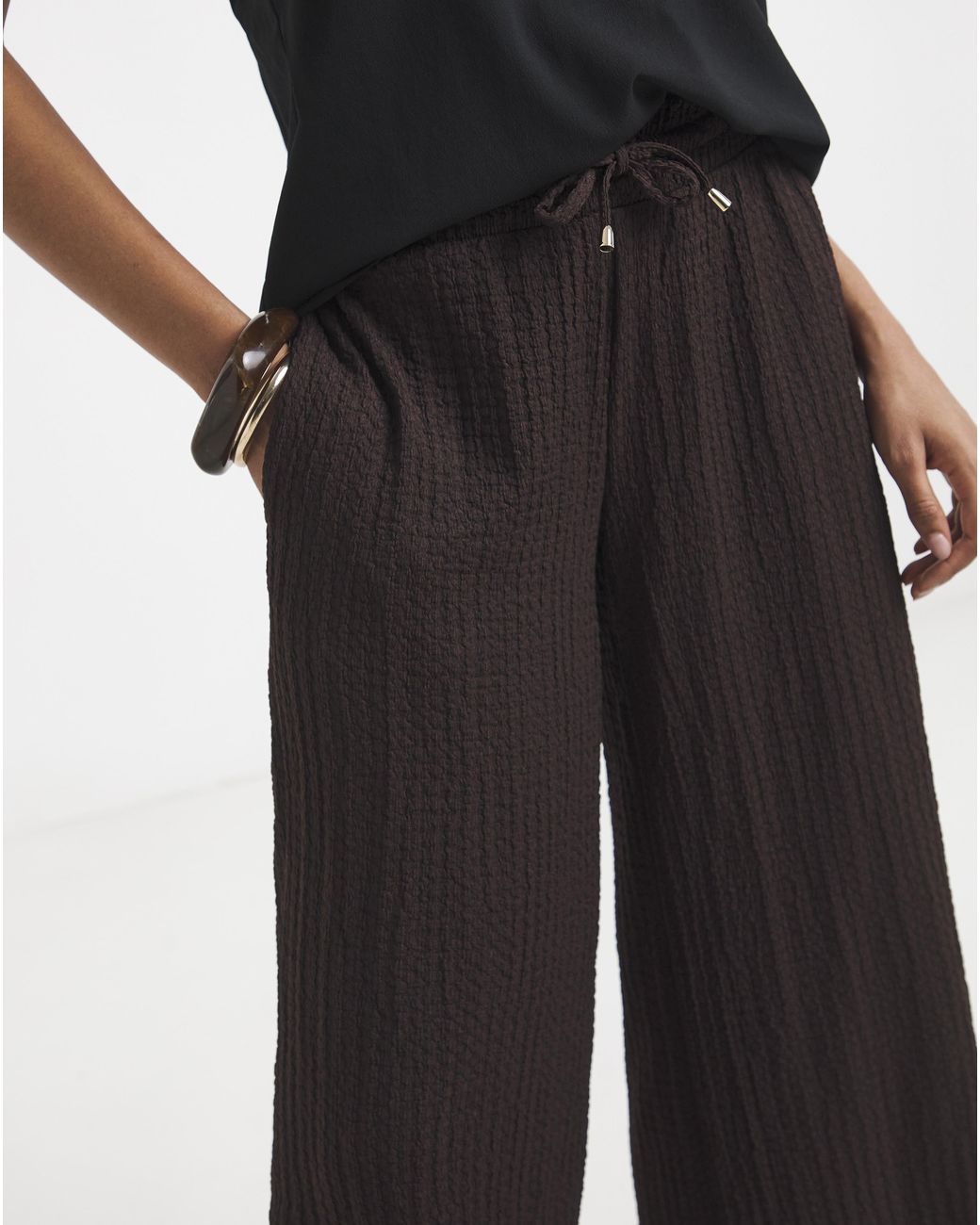 Simply Be Brown Jersey Textured Wide Leg Trousers