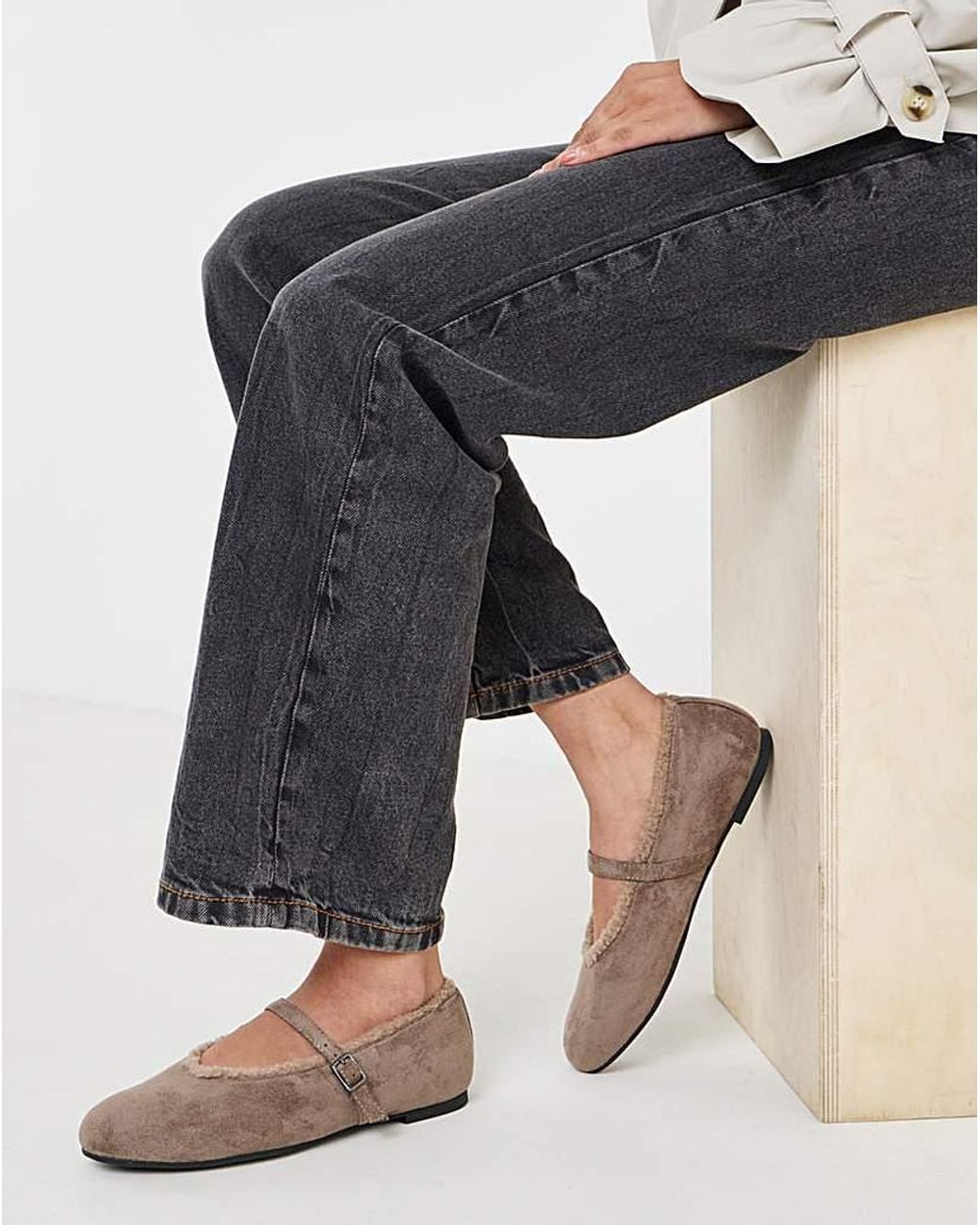 Simply Be Black Fur Lined Mary Jane Wide