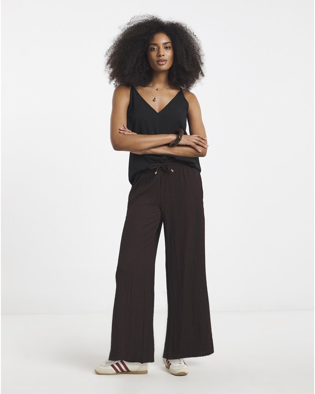 Simply Be Brown Jersey Textured Wide Leg Trousers
