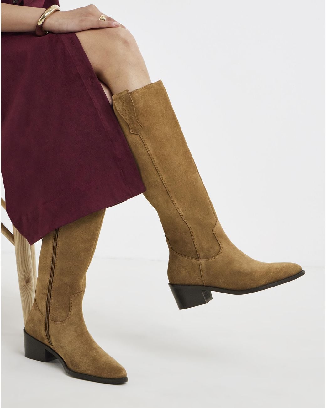 JD Williams Purple Suede Knee Western Boot Wide